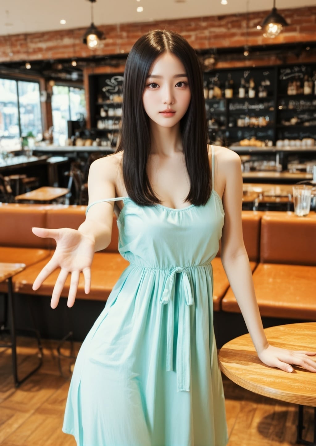 しずか カフェ ドレス 腕上げ 立ち姿