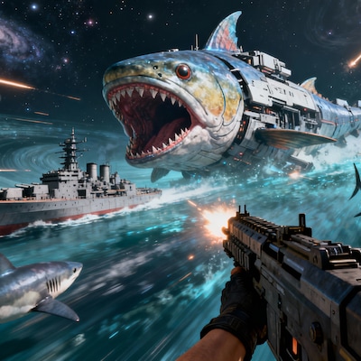 steamで580円位?で売ってそうなネタ枠狙い?のFPSゲーム風画像💦・・この手のゲームは大抵すぐ飽きます💦