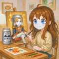 モデルのビール缶を描く小さな女の子 2枚目