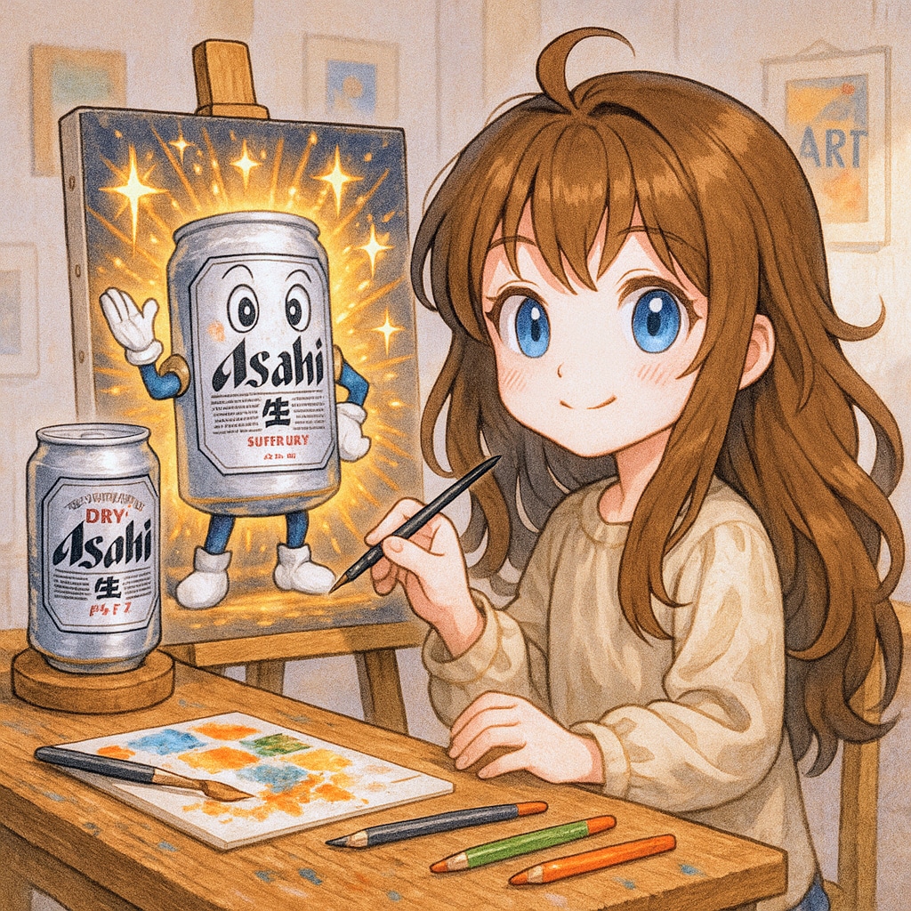 モデルのビール缶を描く小さな女の子