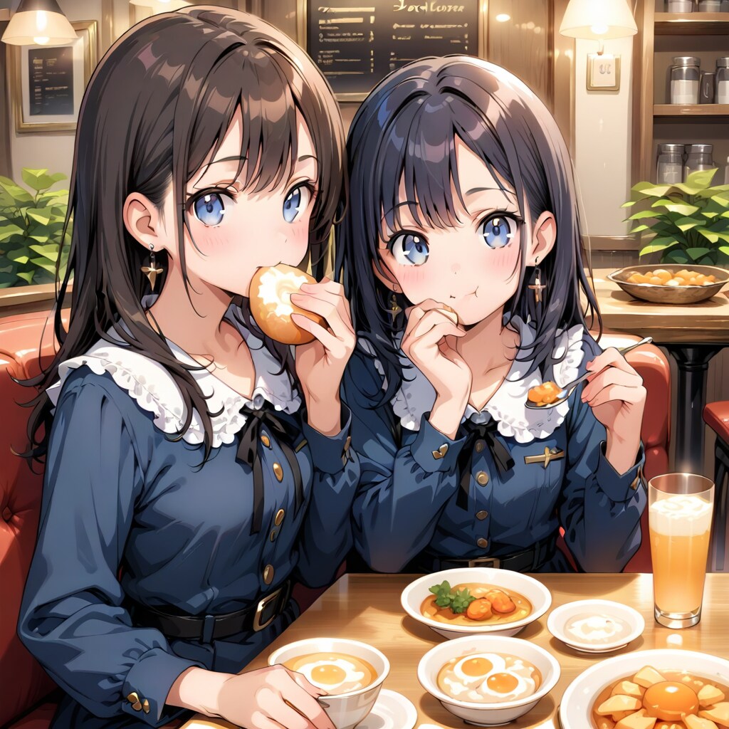 ご飯を食べる2人 | の人気AIイラスト・グラビア