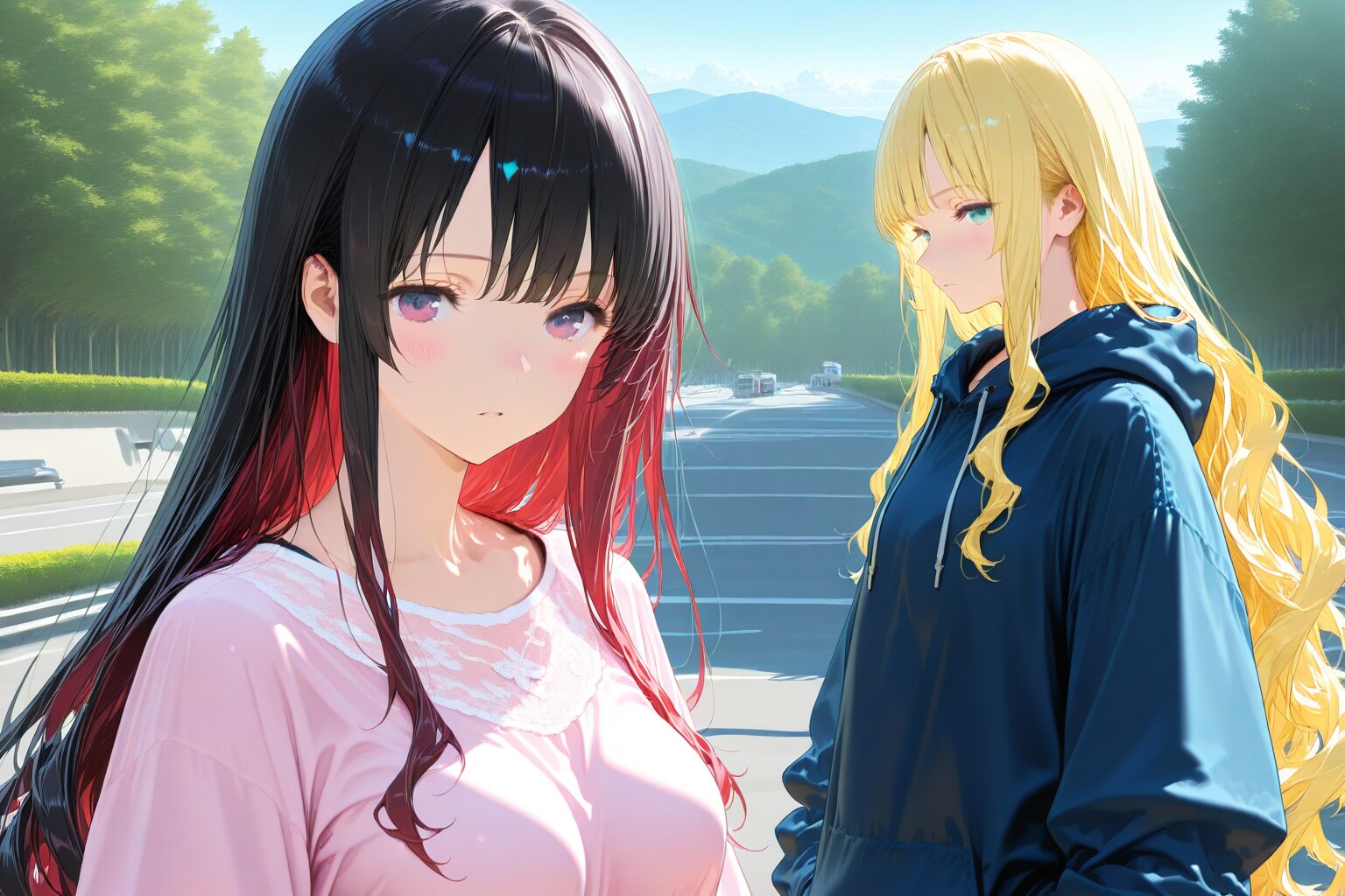 大き目サイズの服、二人組 | の人気AIイラスト・グラビア