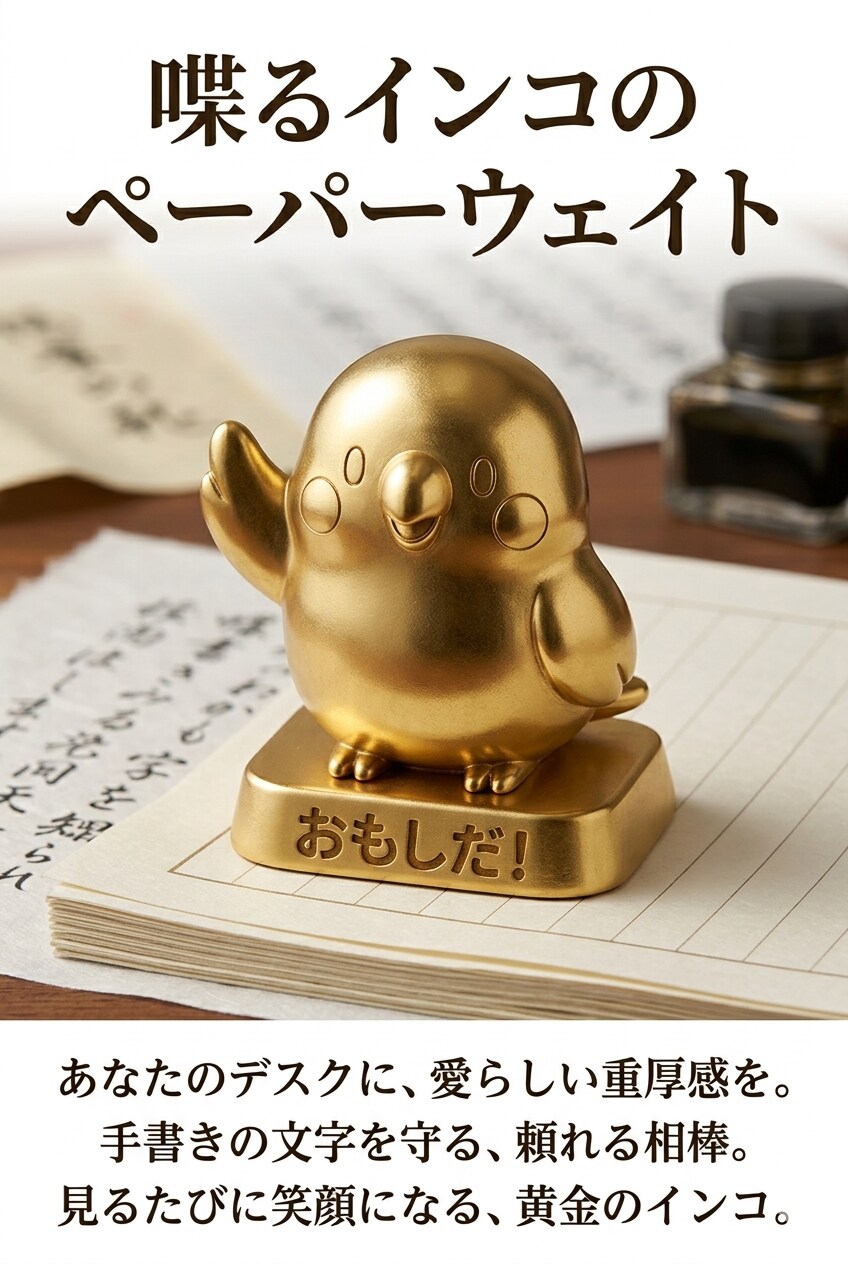 インコの金色ペーパーウェイト