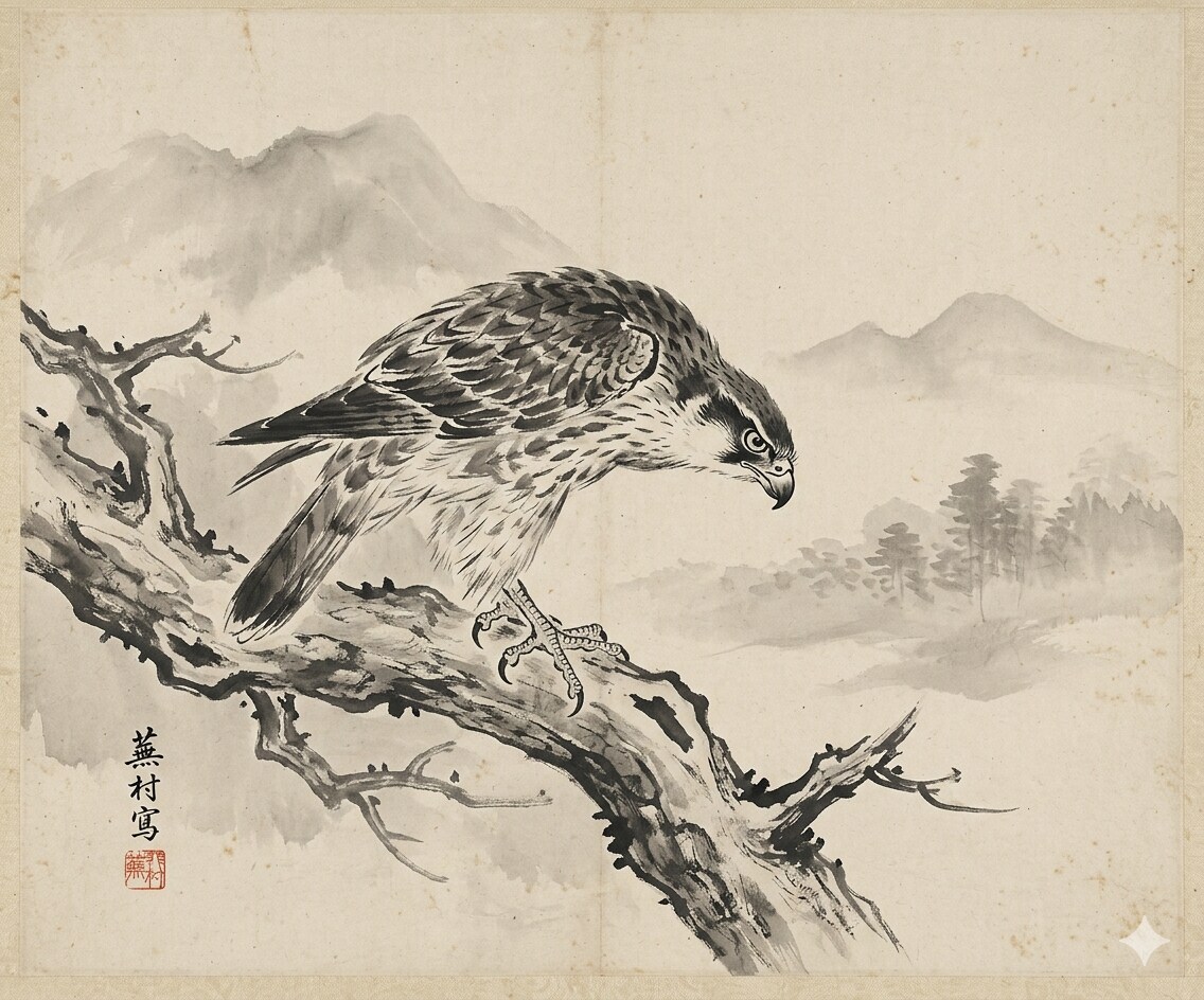 与謝蕪村風水墨画　隼 | の人気AIイラスト・グラビア