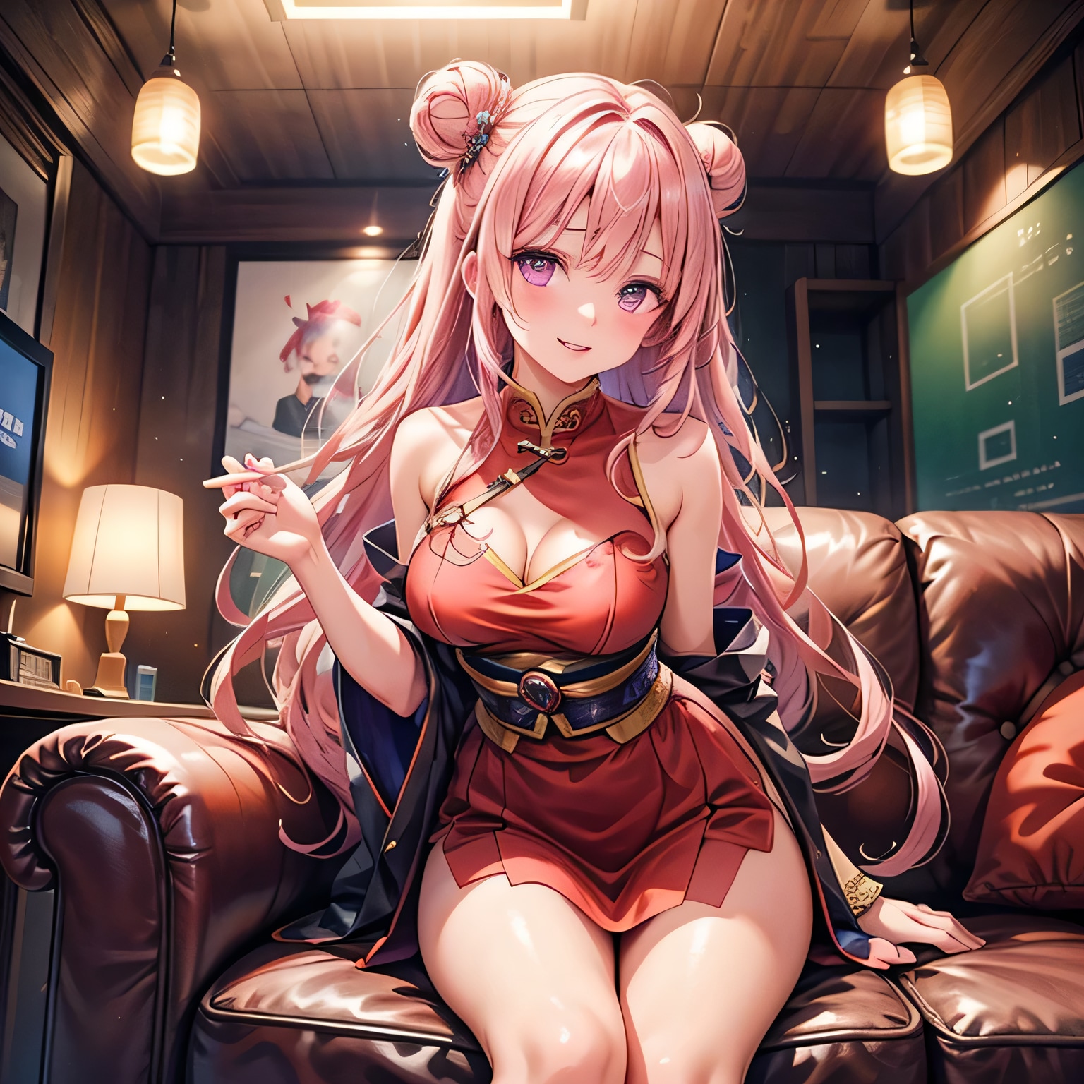 ピンク髪ツイン団子で中華服の少女３ | の人気AIイラスト・グラビア