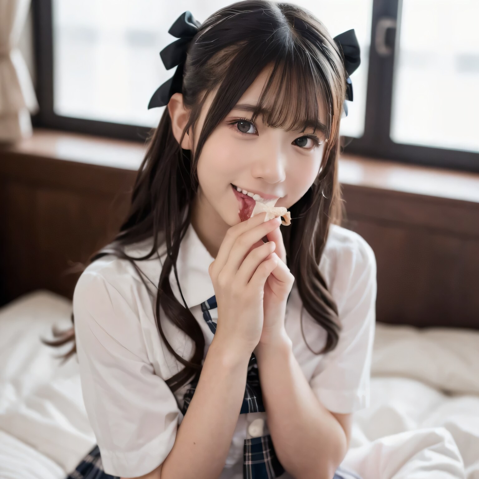 黒髪ツインテで寝室の美女 | の人気AIイラスト・グラビア