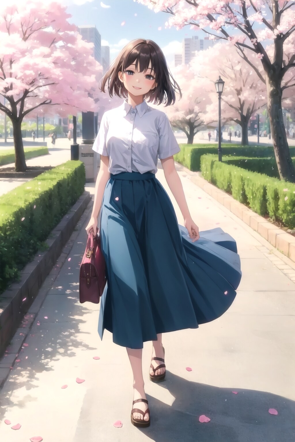 桜と女性