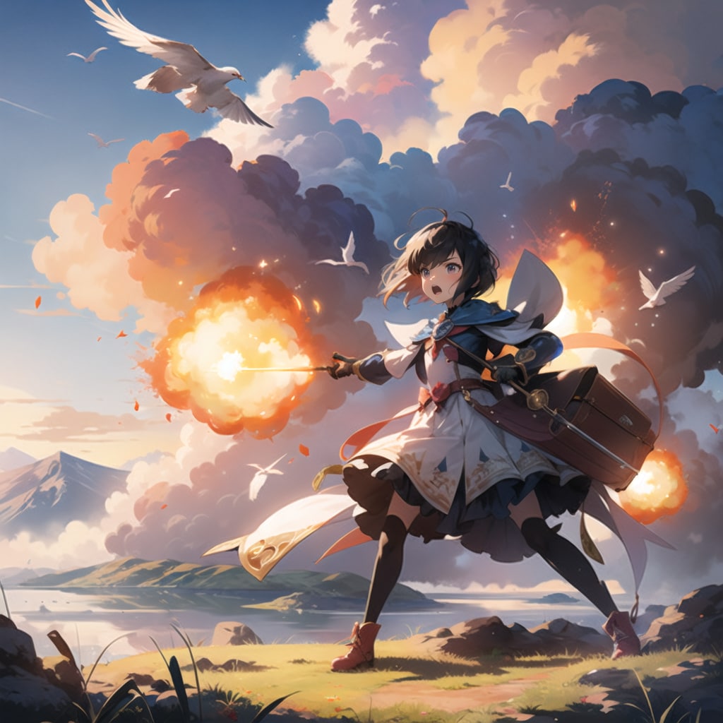 魔法の練習をする少女