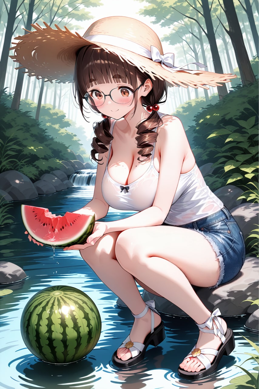 秘境で冷やしスイカ♪