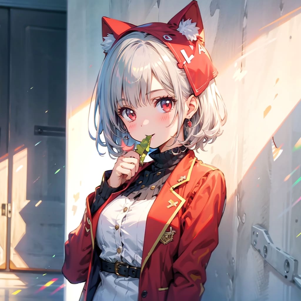 葉をくわえる少女