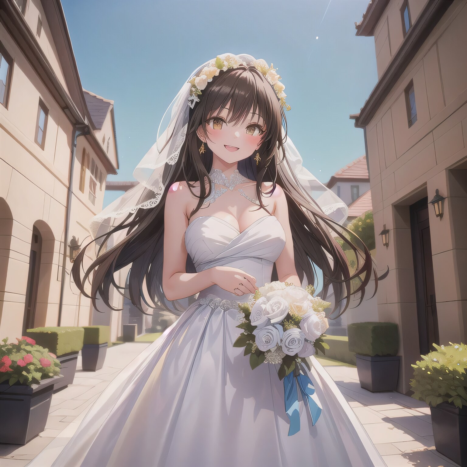 黒髪ロングでウェディングドレスの少女３１ | の人気AIイラスト・グラビア