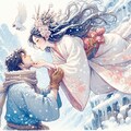 村の若者と恋におちた雪女ちゃん💖♪（同志捧げる男女物の恋愛イラスト） 2枚目