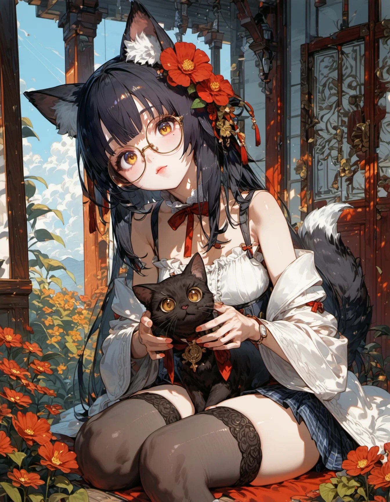 Feline Companion in the Garden | の人気AIイラスト・グラビア
