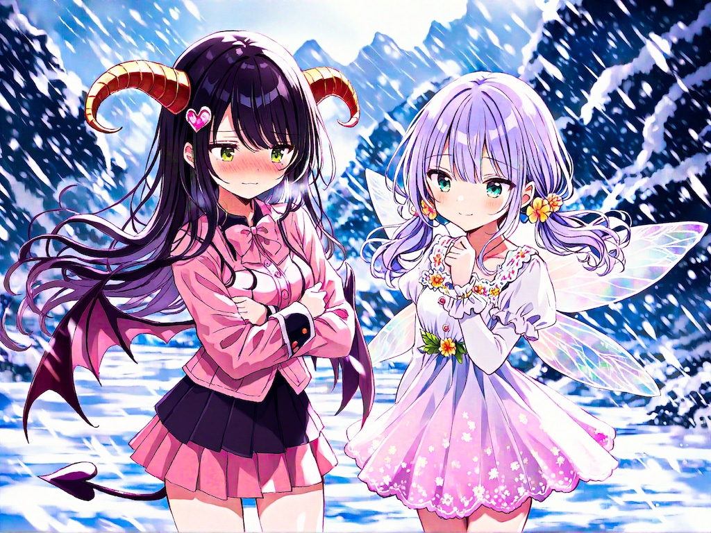 吹雪の中で我慢比べ