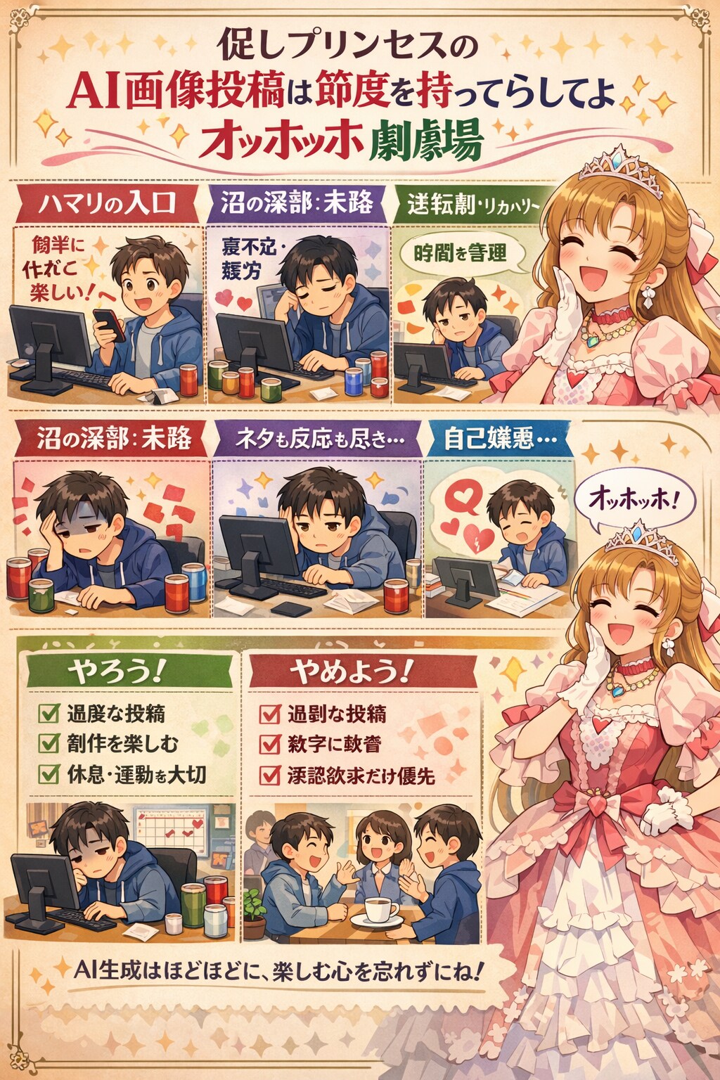 促しプリンセスのAI画像投稿は節度をもってらしてよオッホッホ劇場