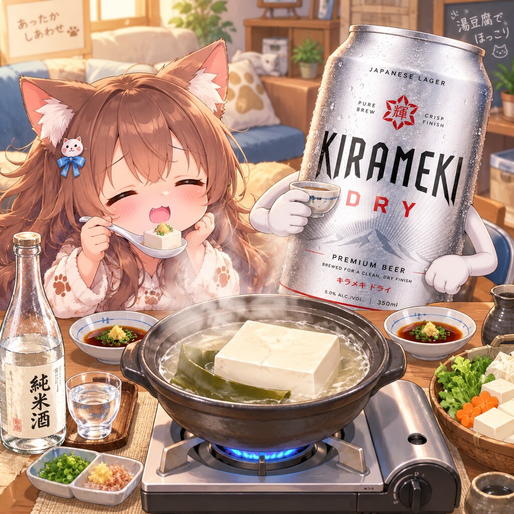 湯豆腐を食べる小さな女の子