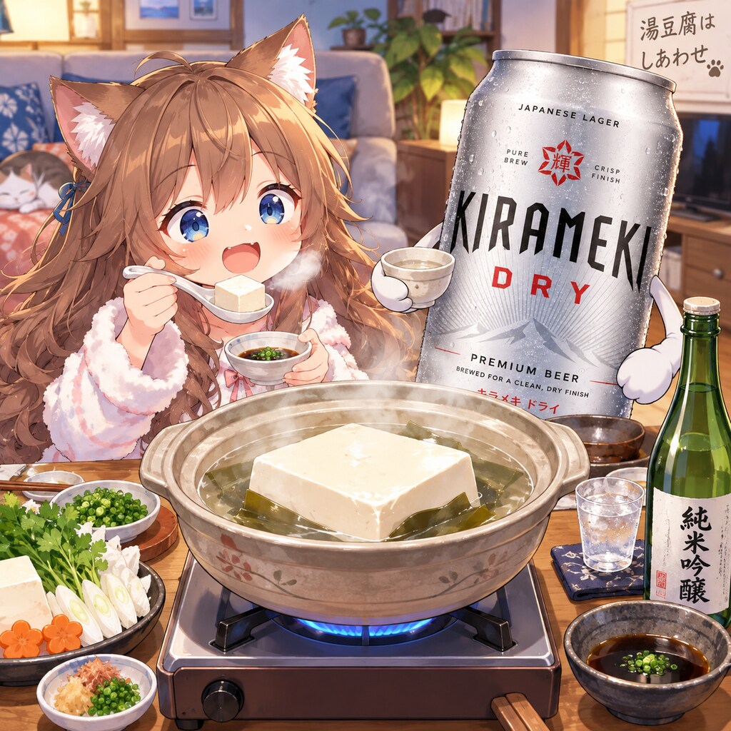 湯豆腐を食べる小さな女の子