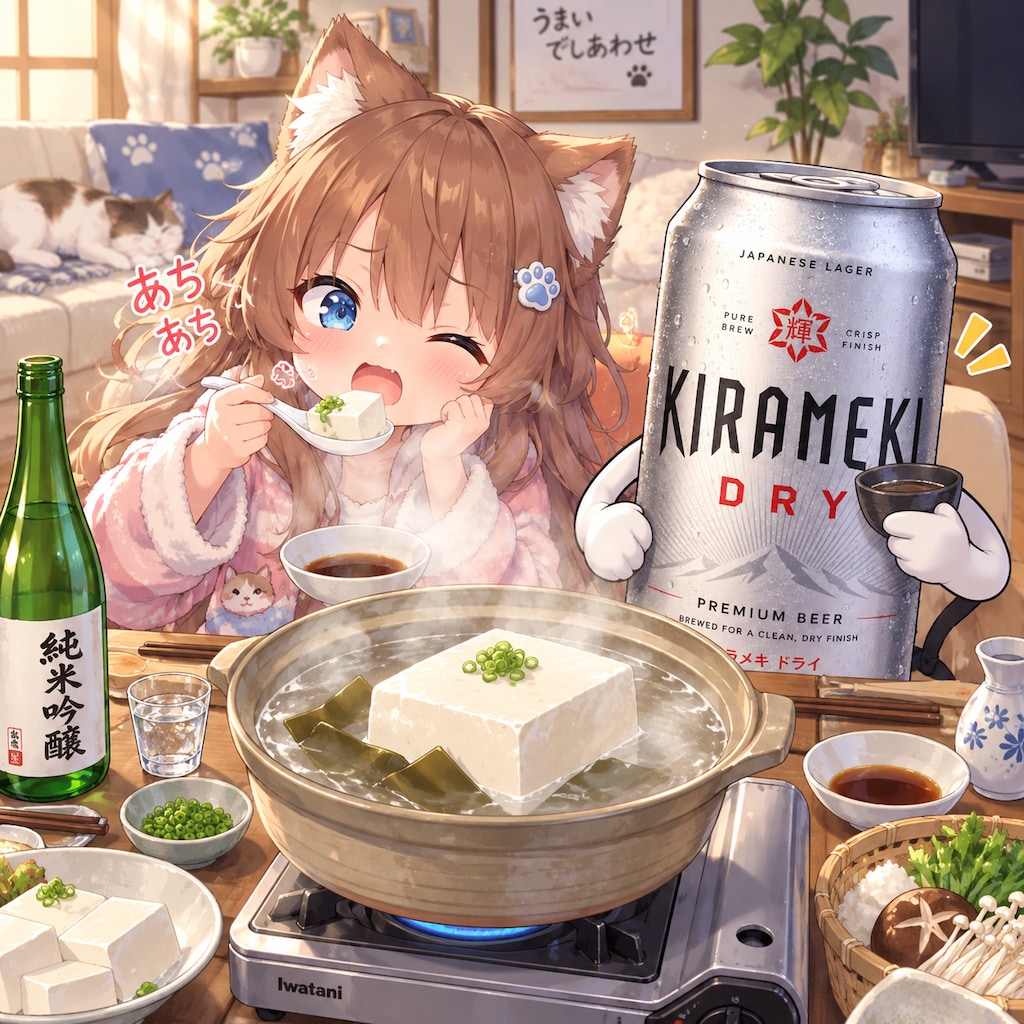 湯豆腐を食べる小さな女の子