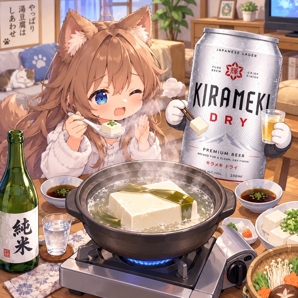 湯豆腐を食べる小さな女の子