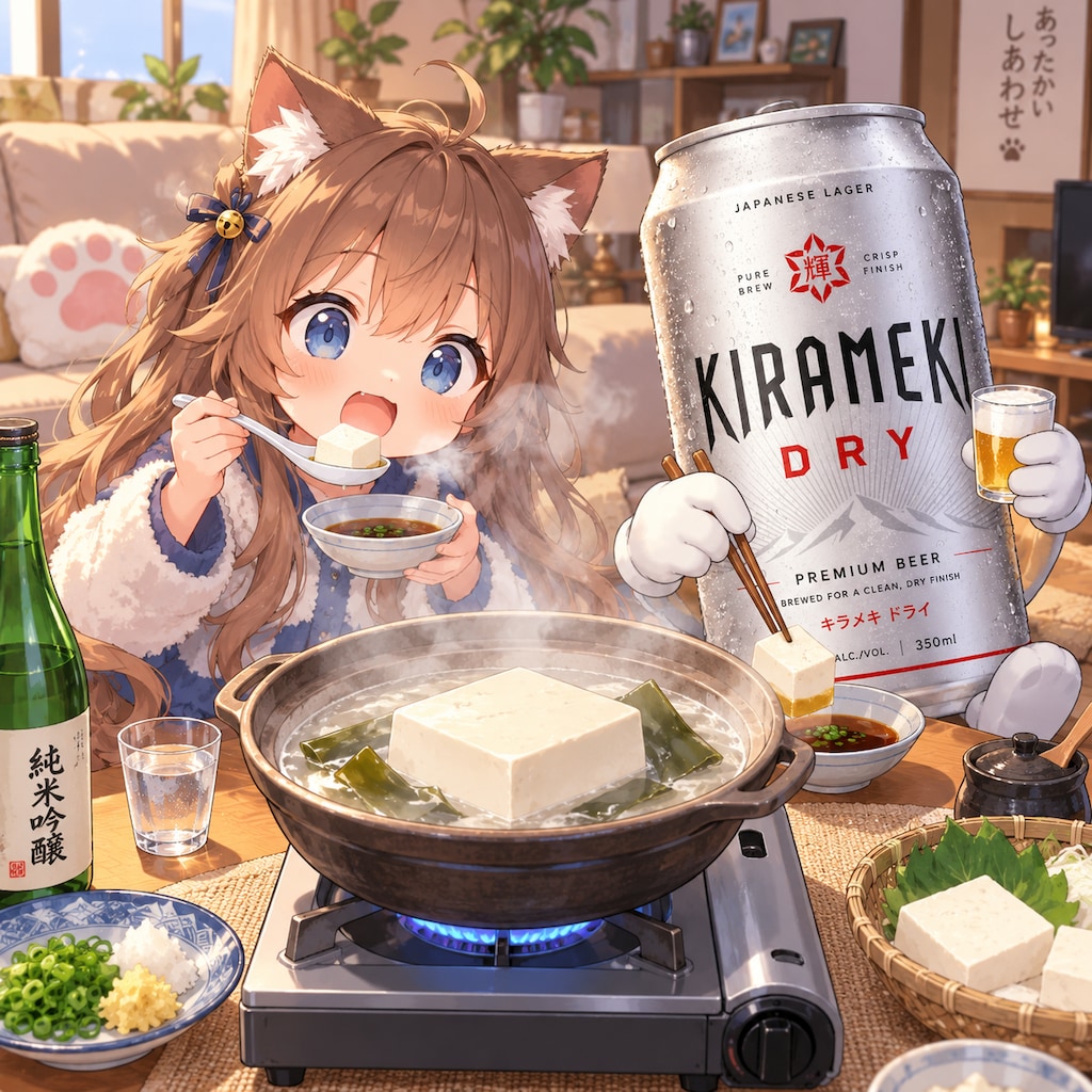 湯豆腐を食べる小さな女の子