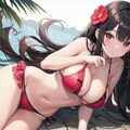 黒髪赤目娘の水着3 4枚目