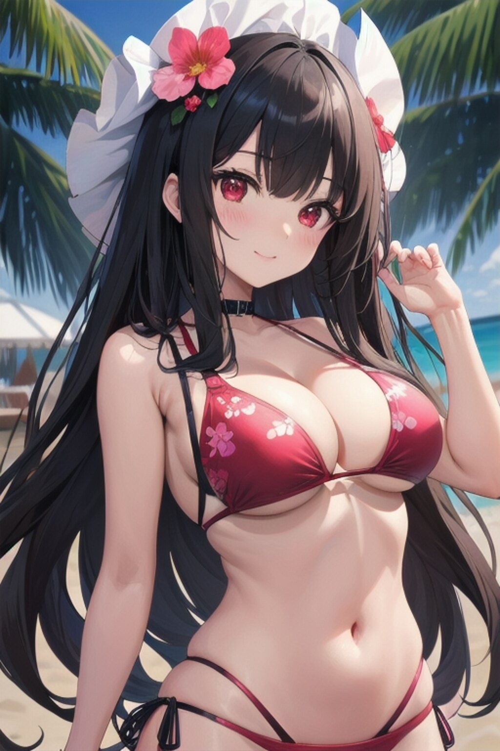 黒髪赤目娘の水着3