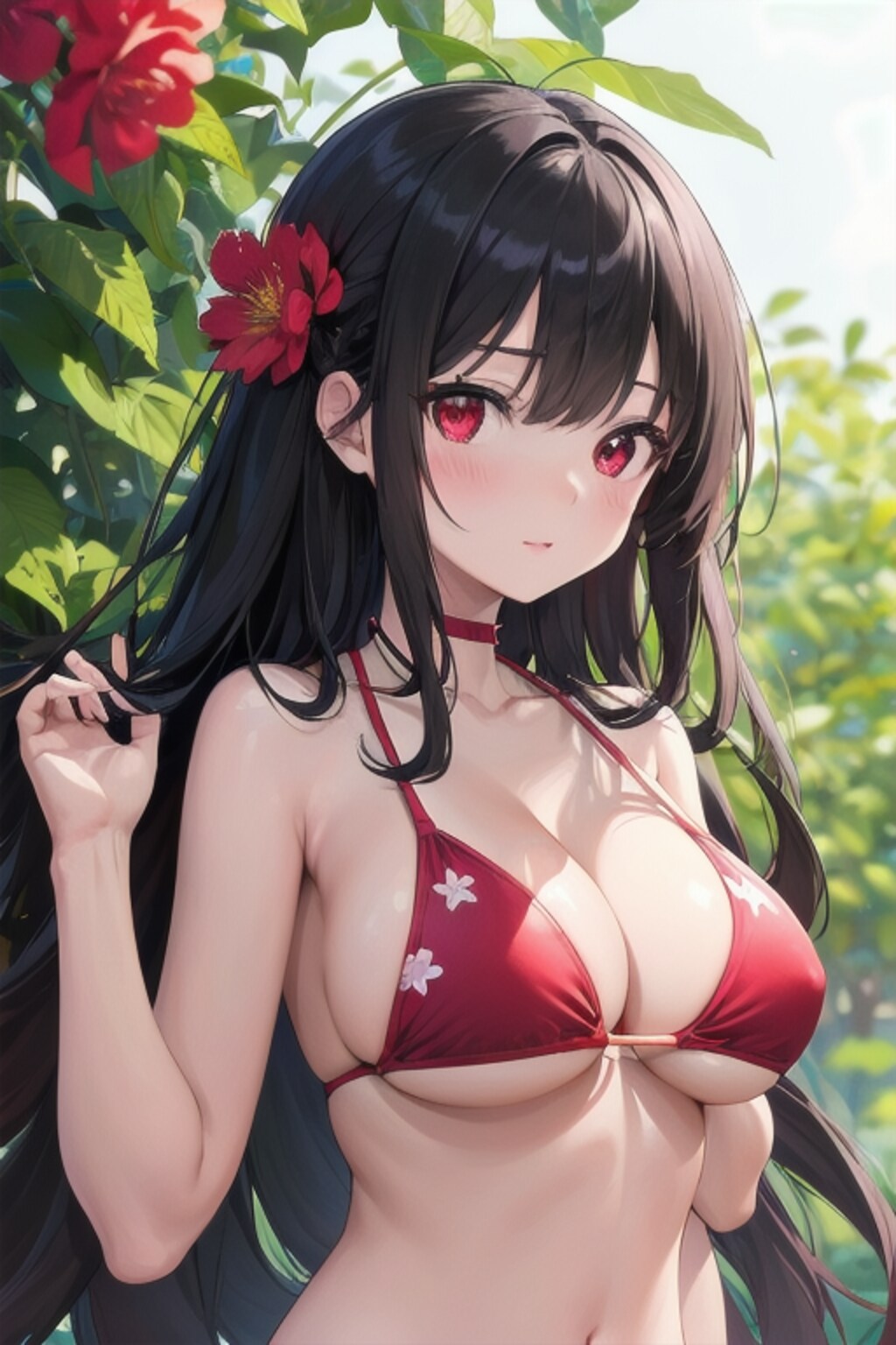 黒髪赤目娘の水着3