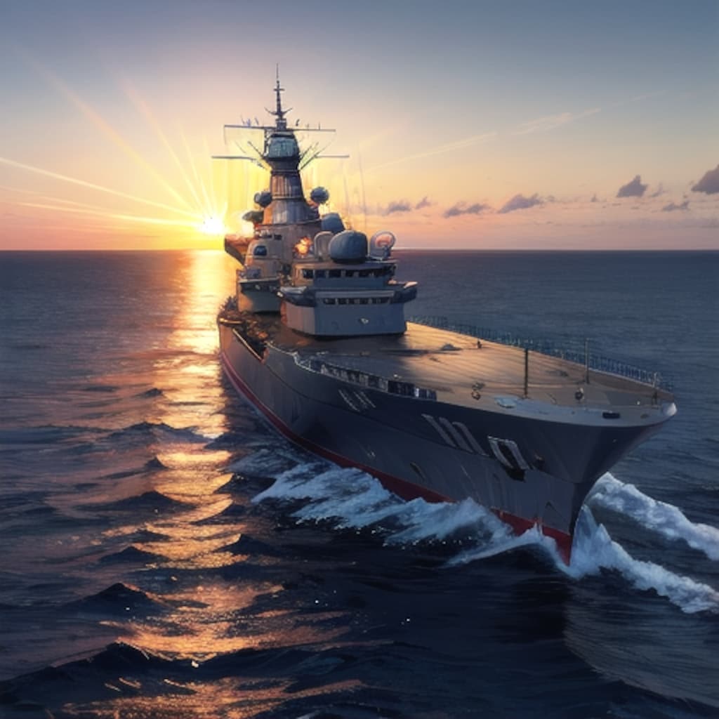 軍艦と夕暮れ