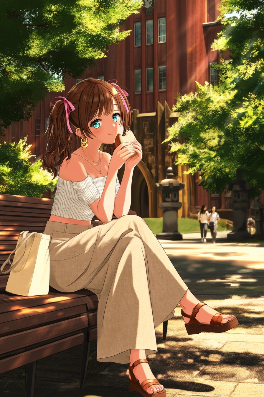 東大のキャンパスでパンを食べる | の人気AIイラスト・グラビア