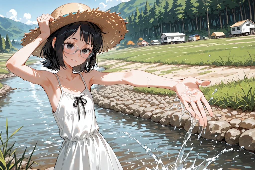川ではしゃぐ女の子
