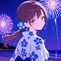 Girl in yukata watches fireworks 4枚目