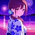 Girl in yukata watches fireworks 2枚目