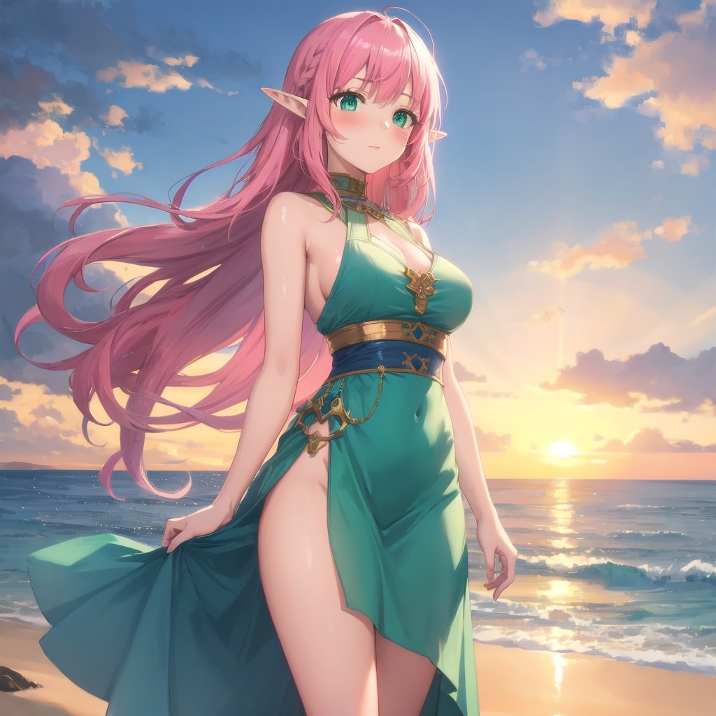 夕焼けに染まる浜辺