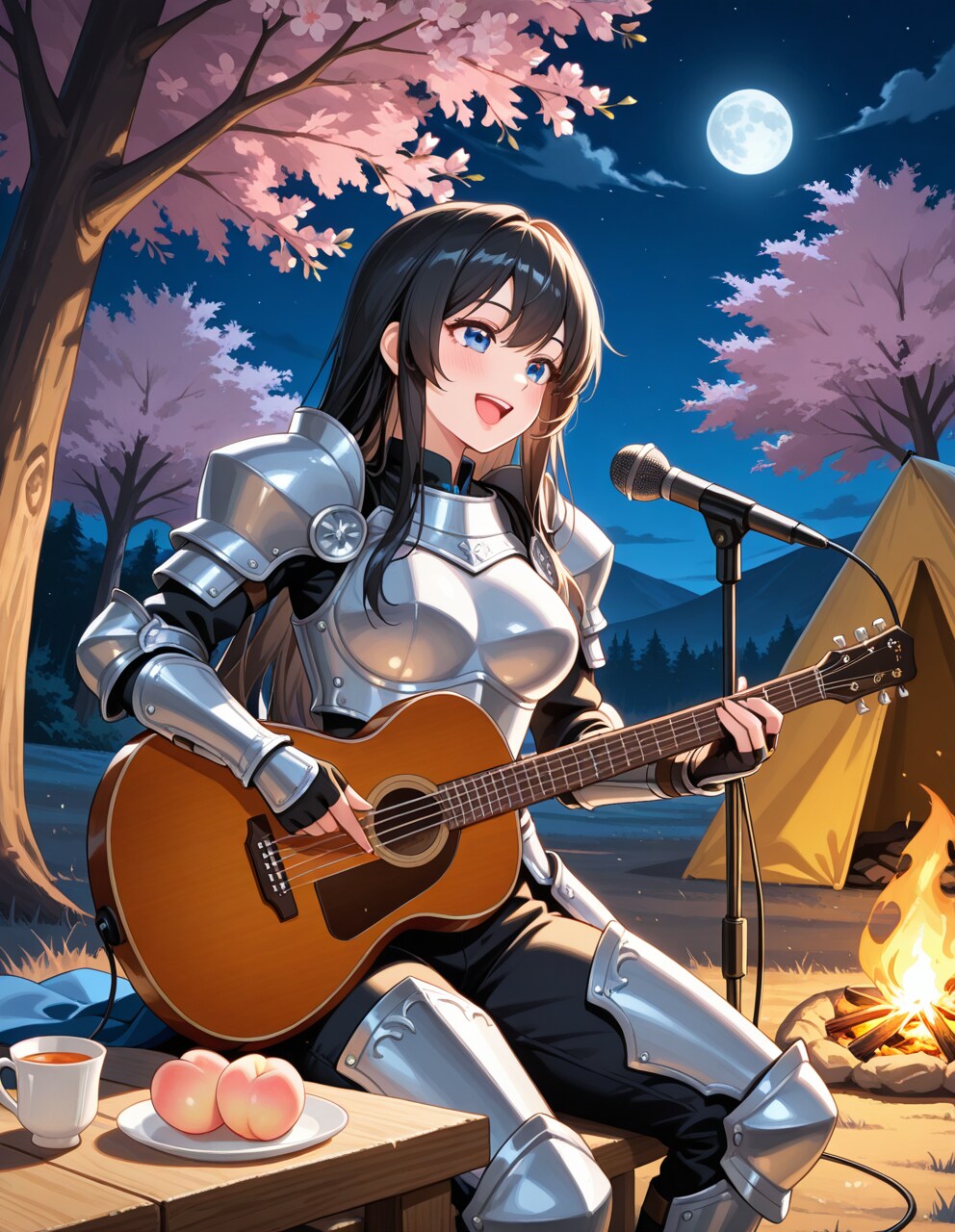 宿営地で歌を唄う葵さん(PixAI版2)