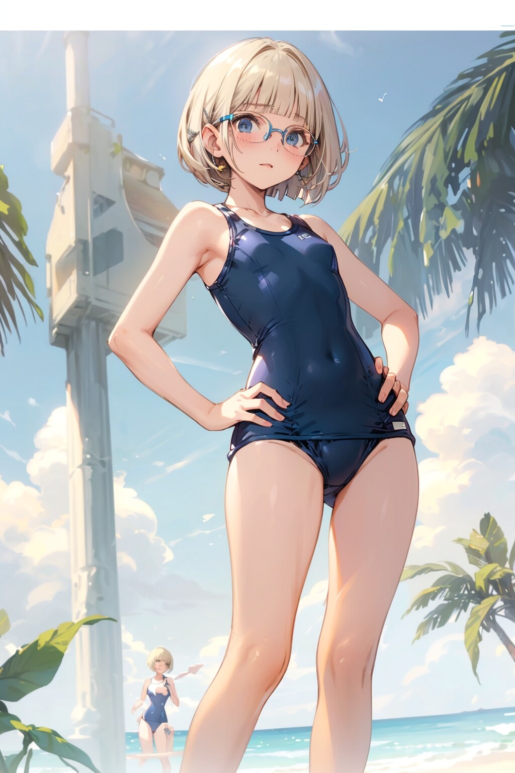 スク水の眼鏡っ娘