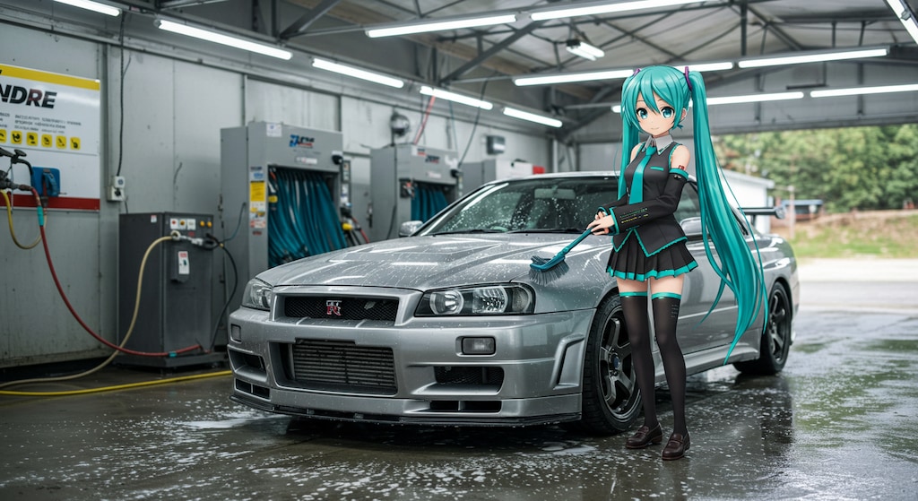 初音ミクR34GT-Rを洗う