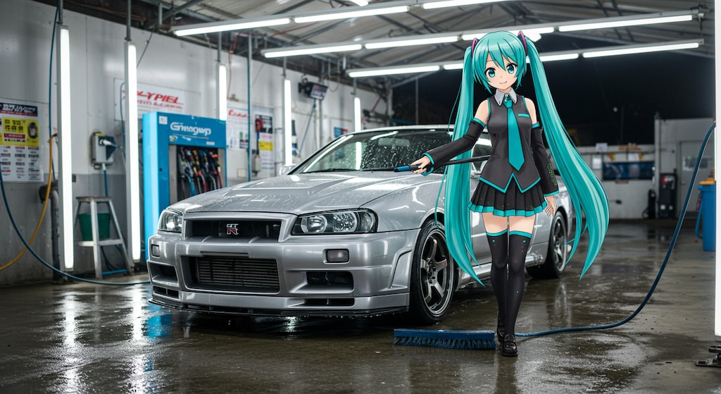 初音ミクR34GT-Rを洗う