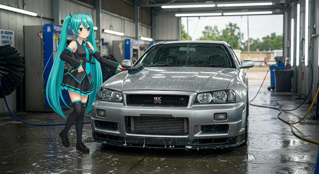 初音ミクR34GT-Rを洗う