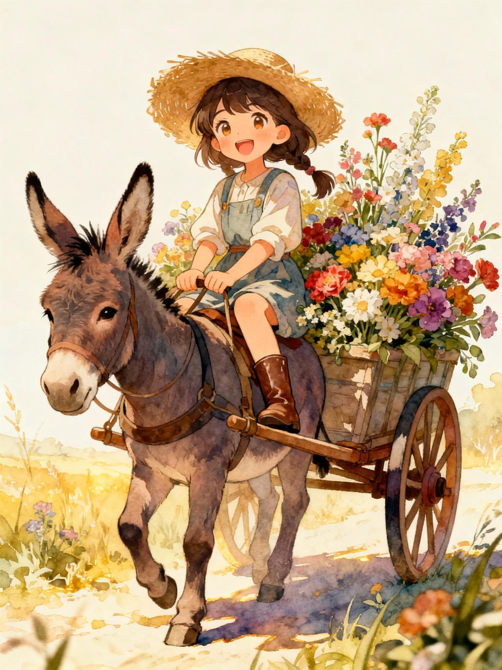 荷馬車と少女