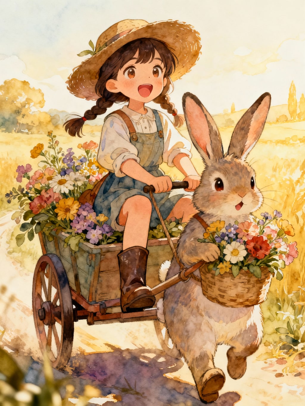 荷馬車と少女