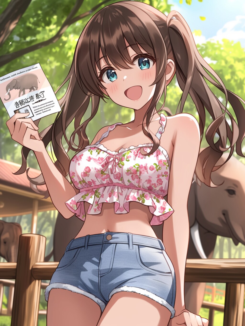 ゾウの前でチラシ配り