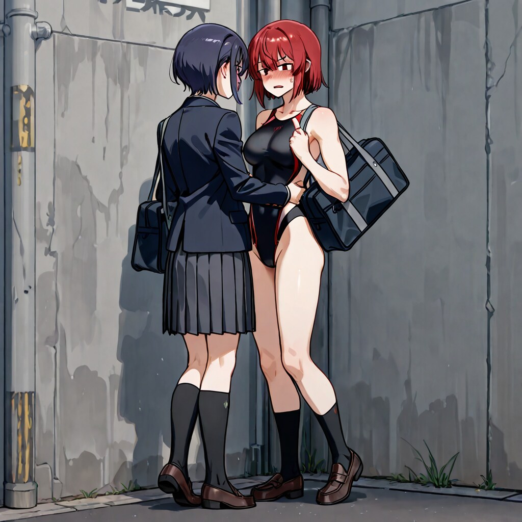 【番外編】屋外で恥じらう競泳水着の少女