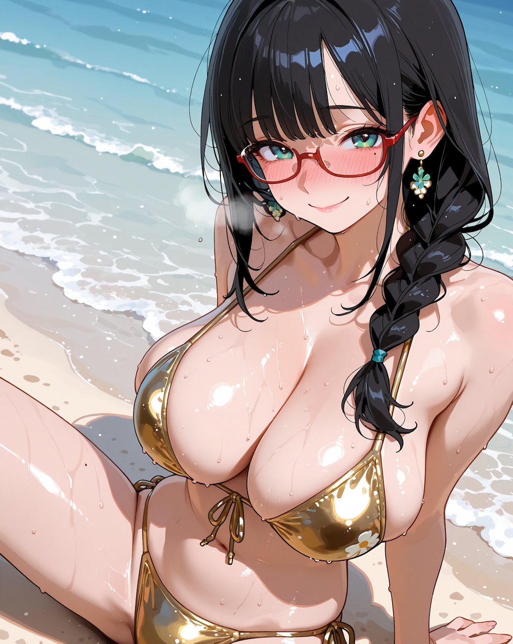 ゴールドビキニの巨乳っ娘♪日焼け前♡