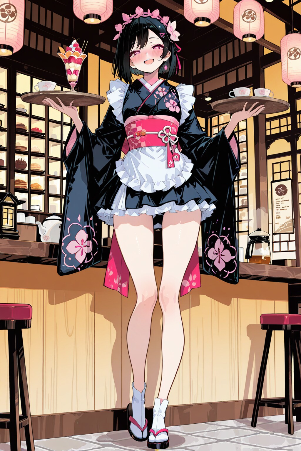 和風メイドで貧乳