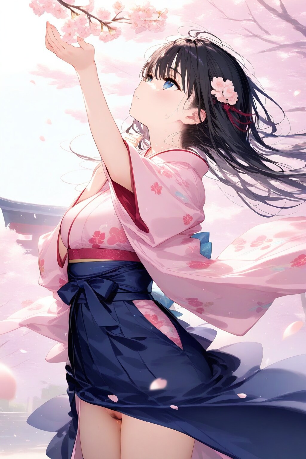 桜と着物の女の子