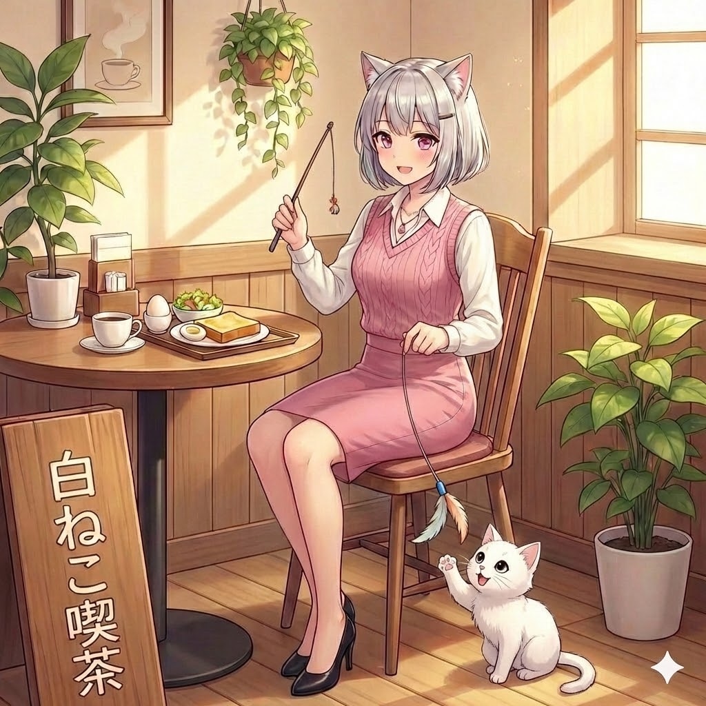 子猫と遊ぶお姉さん