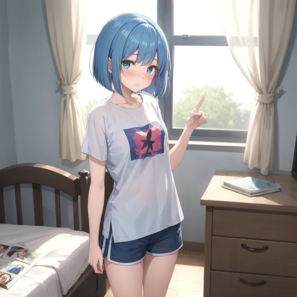 恥ずかしそうに部屋を紹介