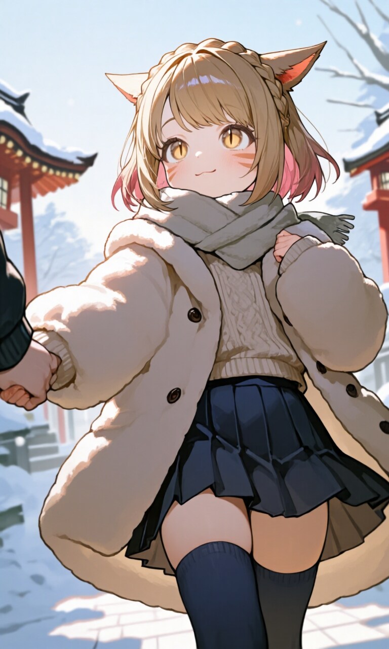 神社に連れてこられた子猫娘