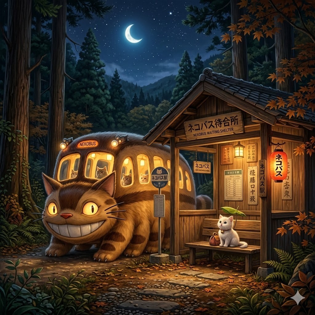 ネコバスを待つ子猫ちゃん | の人気AIイラスト・グラビア