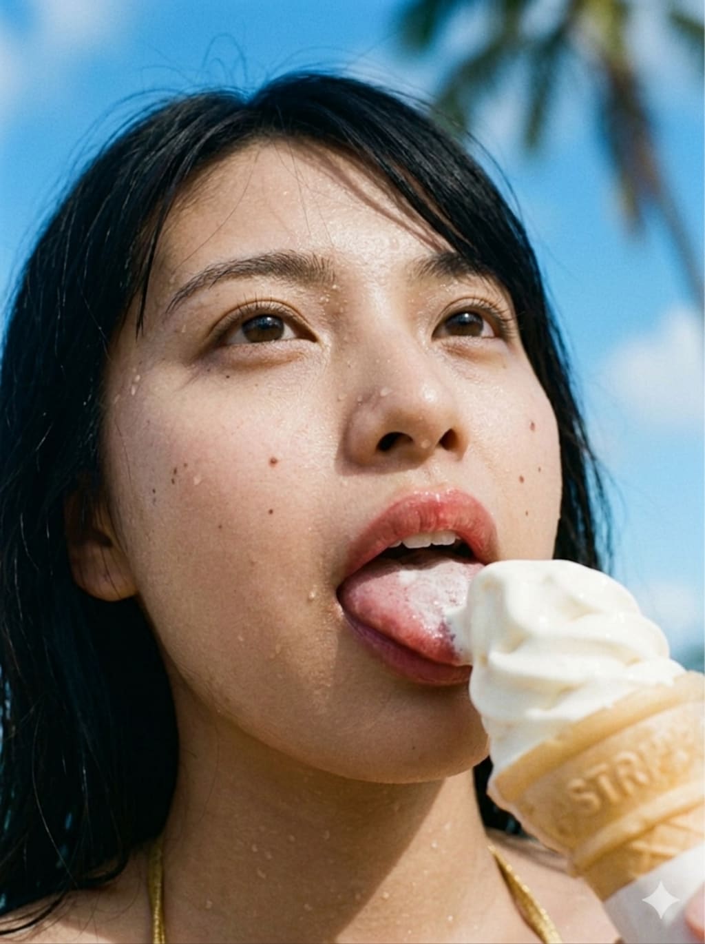 浜辺でソフトクリーム2